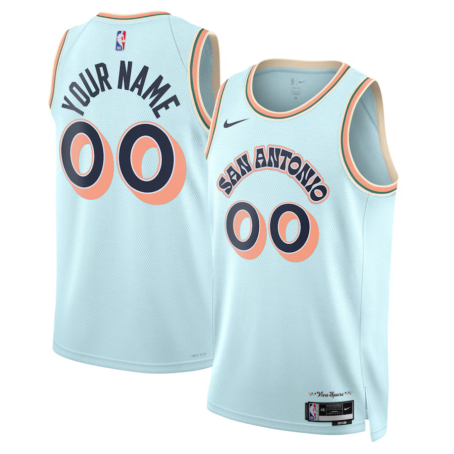 Men San Antonio Spurs Nike Light Blue City Edition 2024-25 Custom Swingman NBA Jersey->youth nba jersey->Youth Jersey